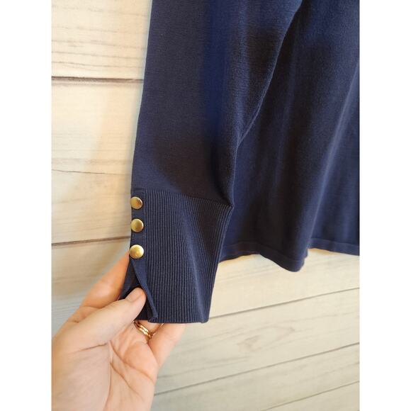 Chico's Women's Navy Blue Solid Round Neck Long Sleeve Pullover T-Shirt Size M - Picture 5 of 7